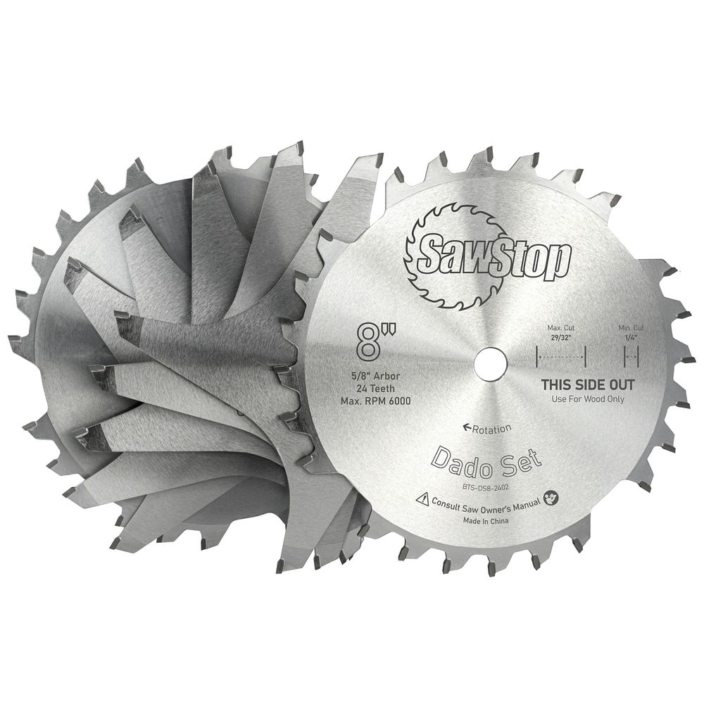 Premium Dado Set 203.2 X 15.875 X 24t 4 X 1/4', 1/8',1/16',3/32' Chip